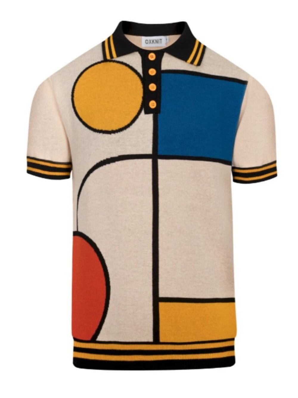 OXKNIT Men’s Apricot Retro Geometric Jacquard Knit Polo 2XL NWT